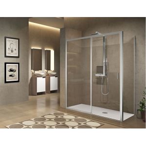 Image de Novellini Paroi de douche sans seuil 1 porte coulissante+1 fixe LUNES 2.0 2PH 100 cm- Transparent - Silver - Ouv Gauche