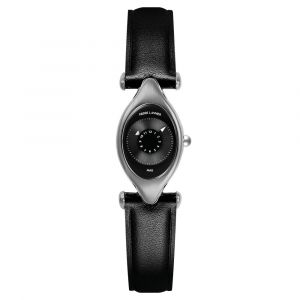 Pierre Lannier Montre Femme Ovni Argenté Cadran Noir Bracelet Cuir Noir 14 Mm