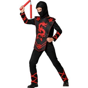 Atosa Costume ninja enfant enfant noir et rouge 5 à 6 ans