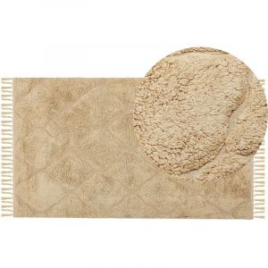 Beliani Tapis en Coton Beige Sable 80 x 150 cm &agrave; Motif Textur&eacute; Touffet&eacute; &agrave; la Main Sanliurfa