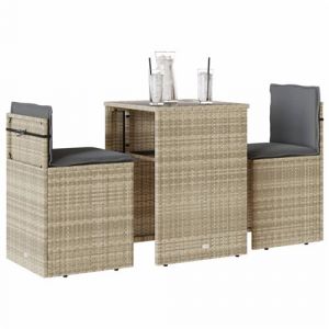 VidaXL Ensemble de bistro 3 pcs et coussins gris clair résine tressée, ensemble de bistro de jardin, ensemble de balcon, ensemble de meubles d'extérieur