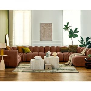 Canapé modulable 7 places angle droit en tissu texturé terracotta