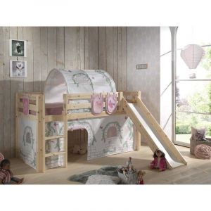 Image de Vipack Furniture Lit Mi-Hauteur 90x200 avec Toboggan Sommier Inclus et Housse Birdy Pino - Bois