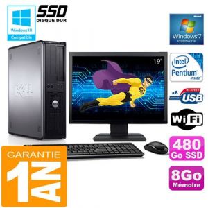 Dell Pc 780 dt intel e5300 ram 8go disque 480 go ssd wifi w7 ecran 19'