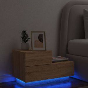 VidaXL Table de chevet avec lumi&egrave;res LED ch&ecirc;ne sonoma 70x36x40,5 cm