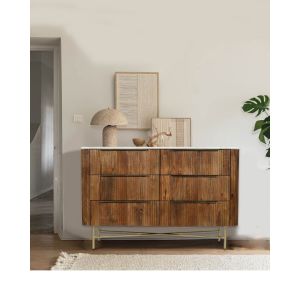 Uniqka - Céline - Commode en bois de manguier massif et marbre blanc 133 cm