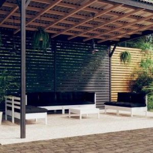 VidaXL Salon de jardin en pin blanc avec coussins anthracite Vida XL