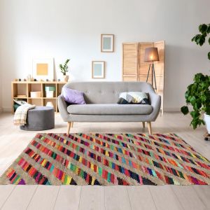 Unamourdetapis Tapis pour salon RAINBOW JUTE ET FIL RECYL&Eacute; 120 x 170 cm Multicolore