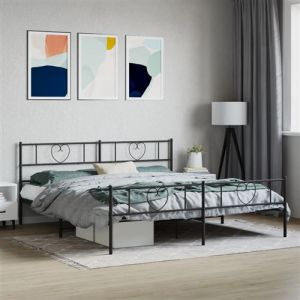 VidaXL Cadre de Lit avec Tête de Lit et Pied de Lit, Lit de Double avec Sommier à Lattes, Lit Adulte avec Rangement Chambre, Moderne, Noir 193x203 cm Métal