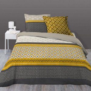 Image de Housse de couette et deux taies coton (240 cm) Isigeo Jaune