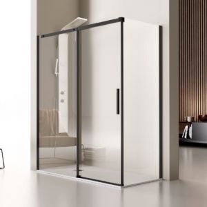 Paroi de douche fixe + Porte coulissante LUNA profil noir mat 100-104 cm Sans paroi latérale