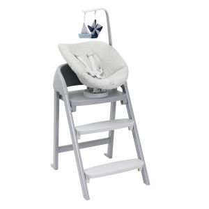 Chicco Chaise haute Crescendo pour bébé, deux positions d'inclinaison, rembourrage en coton bio, amovible et lavable en machine, avec barre de jouets suspendue, jusqu'à 9 kg, gris