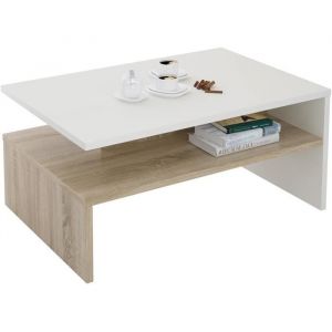 MPC Table basse aspect chêne sonona et blanc 90 cm