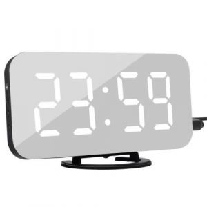 LED Réveil N érique, Miroir Horlogue de Grand écran avec 3 L inosités Réglables, Fonction Miroir Snooze et Double Ports USB
