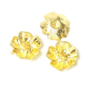 Pendentif Fleur 20 mm Dor&eacute; &agrave; l'or fin 24K - 2 pcs