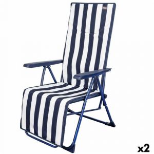 Chaise longue Lot de 2 Aktive Blanc Blue marine Inclinable A rayures 147 x 70 x 48 cm