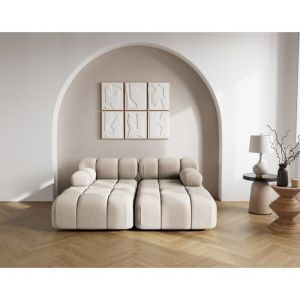 Lisa Design - Ruby - canapé droit 4 places avec double méridienne - assise profonde - en velours texturé - beige