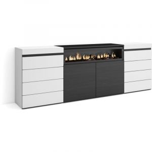 Skraut Home - Commode, Buffet, Armoire - Meuble de Rangement - 214x35x75 cm - Chambre à coucher, pièce - Cheminée électrique - Style moderne - Blanc