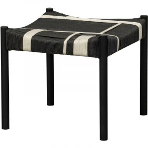 Woood Tabouret 47x40x44 cm avec assise en corde tréssée noir et blanc
