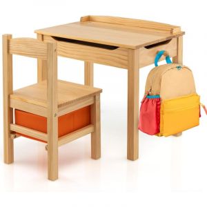 Image de Giantex Bureau Enfants en Bois avec Plateau Rabattable, Table et Chaises Enfants