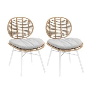 Lot de 2 Chaises de jardin en résine tressée FLORES avec coussin chiné gris/beige