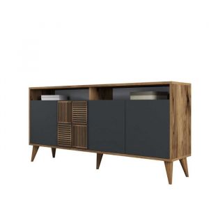 Cotecosy Buffet bas 4 portes et 2 tiroirs Kaltes L160cm Bois et Anthracite