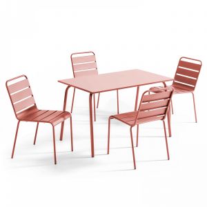 Oviala Ensemble table de jardin en m&eacute;tal et 4 chaises argile 120 x 70 cm
