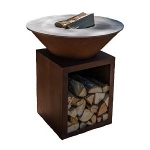 PACK DÉCOUVERTE - Braséro Plancha BBQ Classique 80x90 SIMPLE CUVE Corten avec range-bois + Grille + Stop-food - Grill’Chic