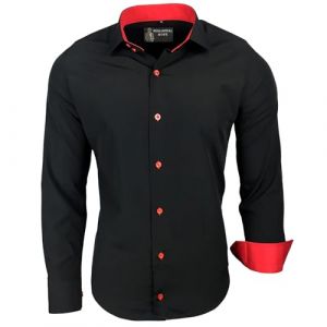 Subliminal Mode Chemise Homme Manches Longues Id&eacute;ale pour le Bureau et Sorties D&eacute;contract&eacute;es Noir Rouge XXL 444-5