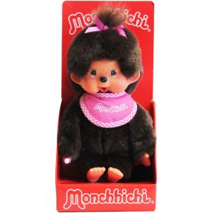 Image de Bandai Peluche Monchhichi fille avec bavoir tout rose 20 cm