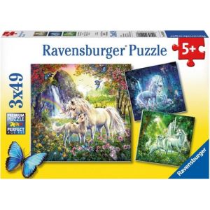 Ravensburger Set Avec 3 Puzzles De 49 Pieces Des Licornes En Forets - Puzzle Enfant Fantastique