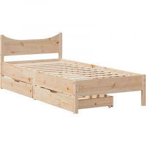 VidaXL Cadre de lit avec tiroirs 90x190 cm bois de pin massif, sommier, cadre de lit simple, cadre de lit en bois massif, meuble de chambre à coucher