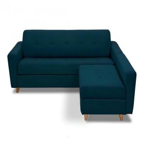 Italian Spirit Angle convertible EXPRESS MEZZANO Mini 140 chauffeuse coffre réversible matelas 16 cm velours bleu pétrole