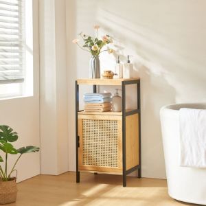 [en.casa] - Armoire de salle de bain Tervola mdf bambou rotin 80 x 40 x 35 cm noir naturel