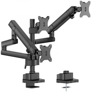 wiltec Support tv triple pour 3 Écrans 17'-27' – Fixation sur bureau orientable +45°--45° et inclinable +90°--90° – capacité de charge 10 kg –