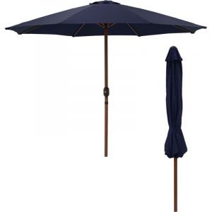 JJ. Parasol droit rond effet bois Ø300cm Parasol droit Ø3 m Ouverture avec manivelle Toile professionnelle 240g/m2 renforcée résistante aux UV Bleu marine