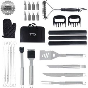 TTD Premium BBQ Accessories Set 30-piece - BBQ Tool Set Stainless Steel - Barbecue Accessories - BBQ tongs - BBQ spatula - With BBQ Gloves and Cleaning Brush - Includes Storage Bag