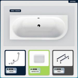 Baignoire asymétrique - 160 x 75 cm - Gauche - sans Habillage - avec Pieds - Repose-tête - Vidage Chrome - AVITA