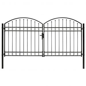 VidaXL Portillon double porte avec dessus arqué Acier 300x150 cm Noir