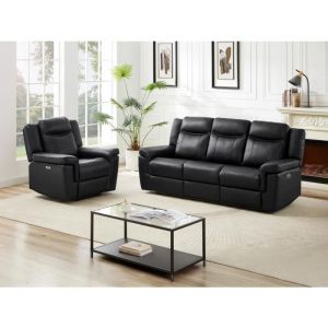 Canapé 3 places et un fauteuil relax électrique en cuir KENNETH - Noir