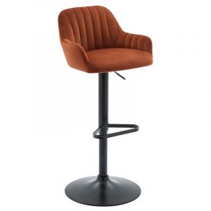 Tabouret de bar en velours et métal noir - Hauteur réglable - Terracotta - ELEANA