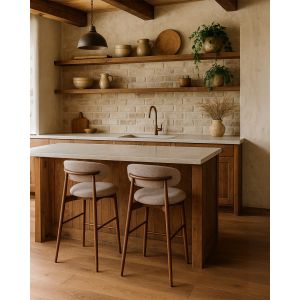 Kerin - Chaise de bar en tissu et pieds m&eacute;tal