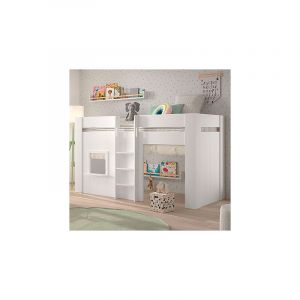 Vipack Furniture Lit cabane enfant mi-hauteur RENO bois crème/blanc 90x200 cm - Taille 90x200 cm