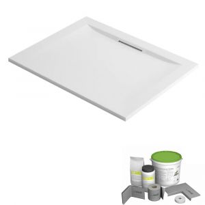 Image de Jacob Delafon Pack receveur de douche antid&eacute;rapant 160 x 80 Flight Pure rectangle blanc + Kit d'&eacute;tanch&eacute;it&eacute; wedi + Pieds - blanc