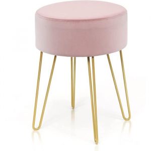 GOPLUS Repose-Pieds Rond Moderne en Velours,Siège de Coiffeuse Ottoman avec Pieds en Métal Doré,pour Salon,Chambre,Ø39x46 CM (rose)