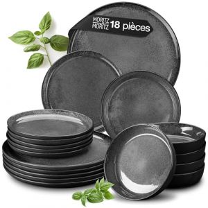 Moritz & Moritz VIDA Tableware Set Anthracite 18-Piece Porcelain Microwave and Dishwasher Safe for 6 People