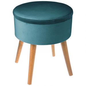 Image de Atmosphera Tabouret coffre bleu pétrole tess en velours D36