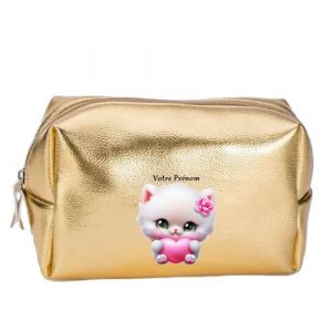 Grande trousse et pochette de maquillage doree Taperso avec motif Chat coeur personnalisee