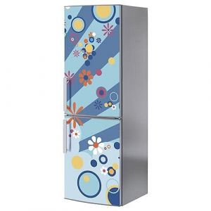 Plage Sticker réfrigérateur et lave vaisselle, flashy, été, colorés, fleurs cercles et bandes, 180 cm X 59,5 cm