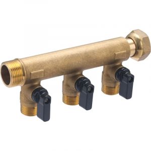Quick Plomberie Collecteur &agrave; &eacute;crou libre M/F 20x27, 3 d&eacute;parts + vannes M15x21